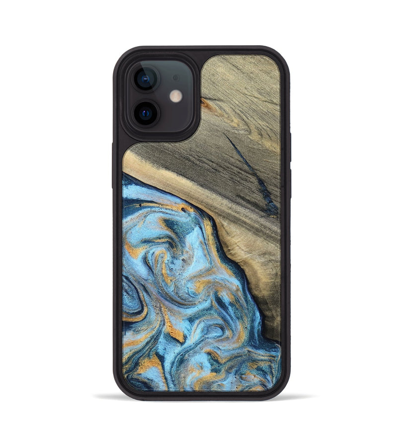iPhone 12 Wood Phone Case - Leia (Teal & Gold, 801317)