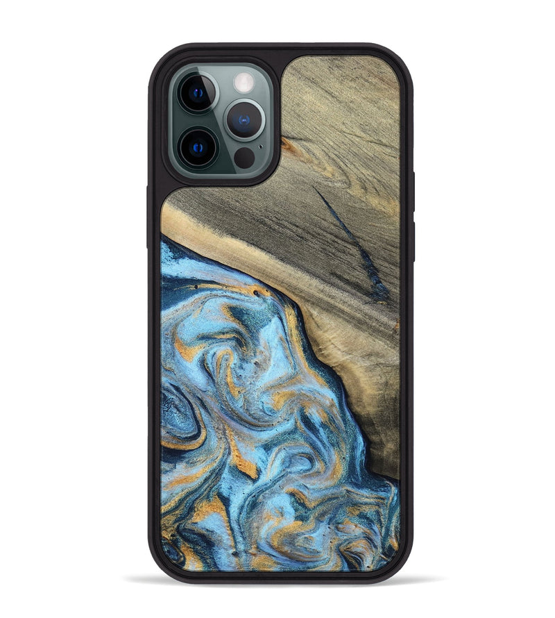 iPhone 12 Pro Max Wood Phone Case - Leia (Teal & Gold, 801317)