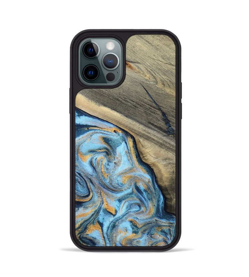 iPhone 12 Pro Wood Phone Case - Leia (Teal & Gold, 801317)