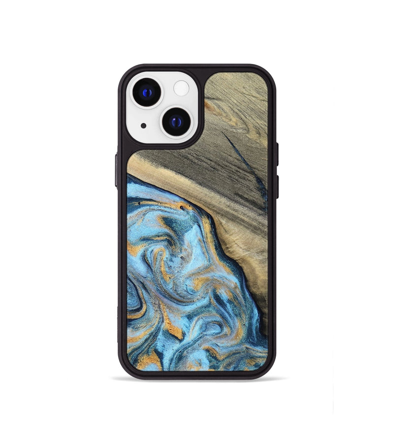 iPhone 13 mini Wood Phone Case - Leia (Teal & Gold, 801317)