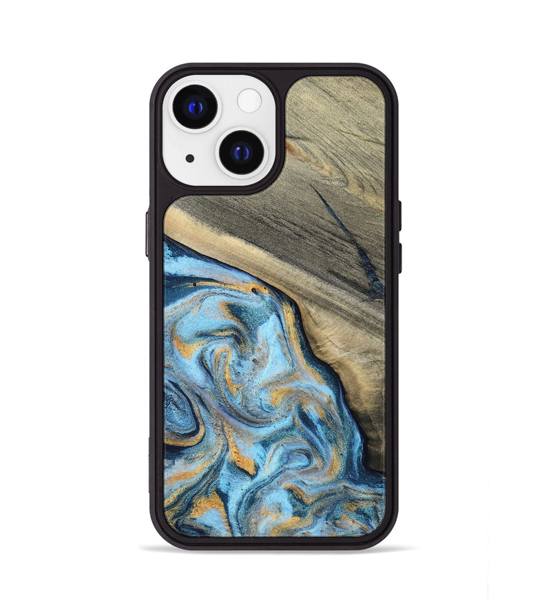 iPhone 13 Wood Phone Case - Leia (Teal & Gold, 801317)