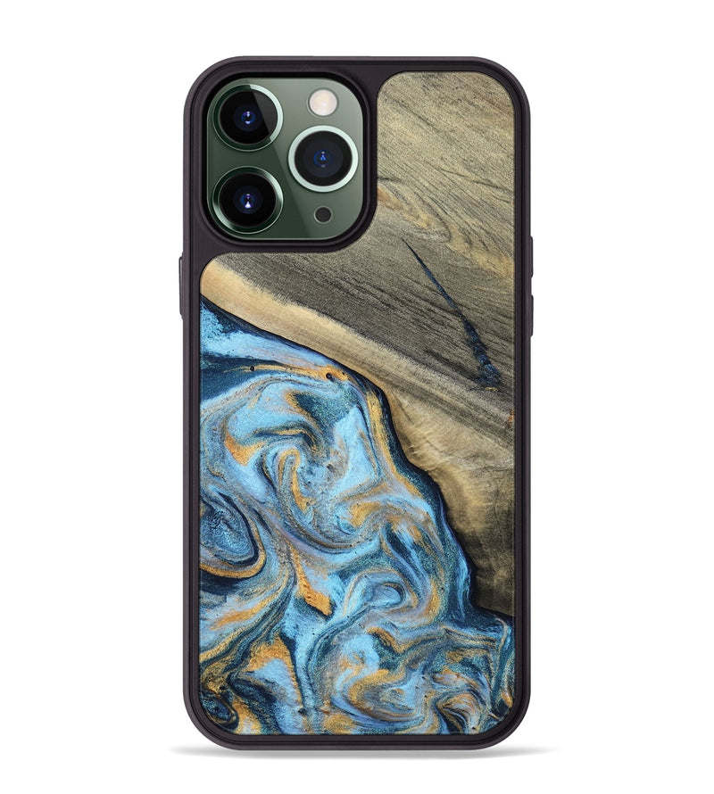 iPhone 13 Pro Max Wood Phone Case - Leia (Teal & Gold, 801317)