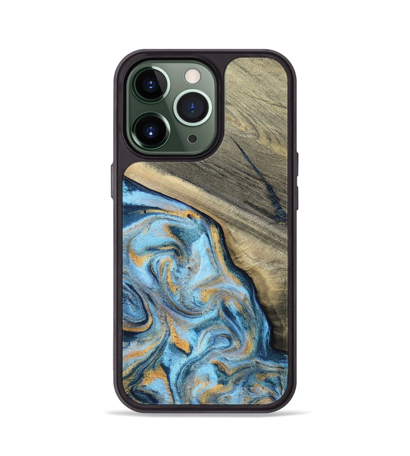 iPhone 13 Pro Wood Phone Case - Leia (Teal & Gold, 801317)