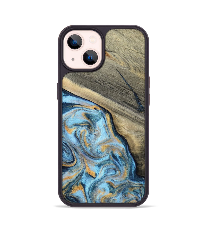 iPhone 14 Wood Phone Case - Leia (Teal & Gold, 801317)