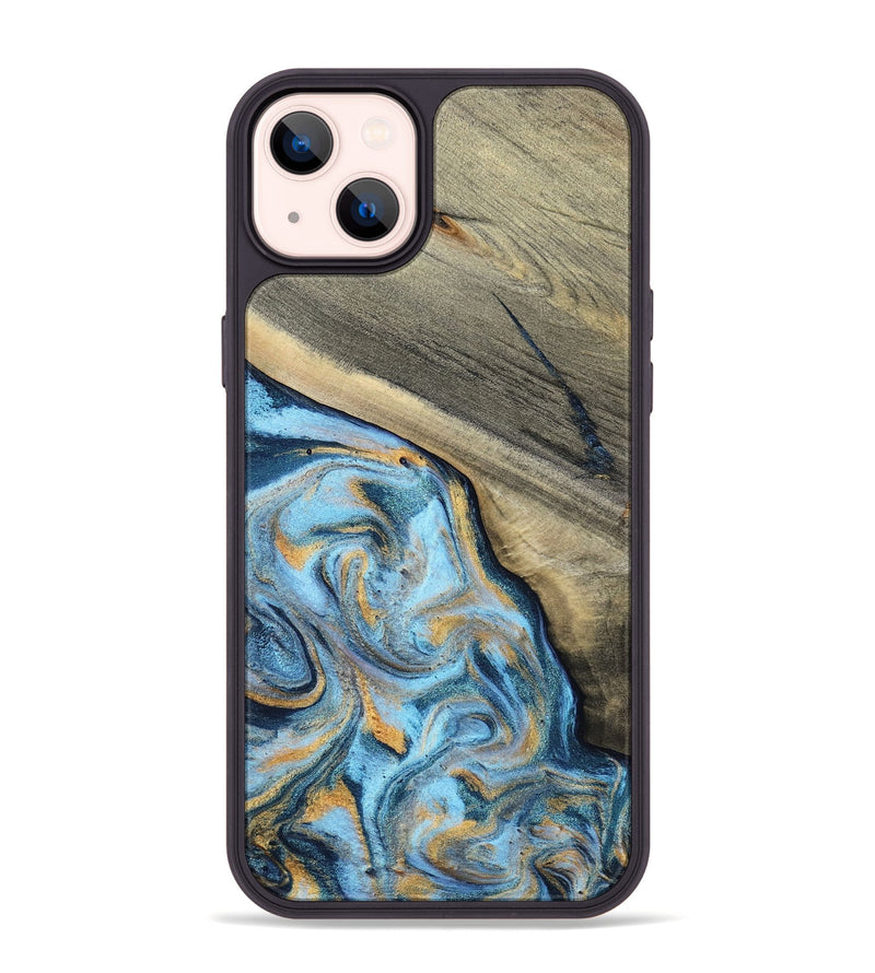 iPhone 14 Plus Wood Phone Case - Leia (Teal & Gold, 801317)