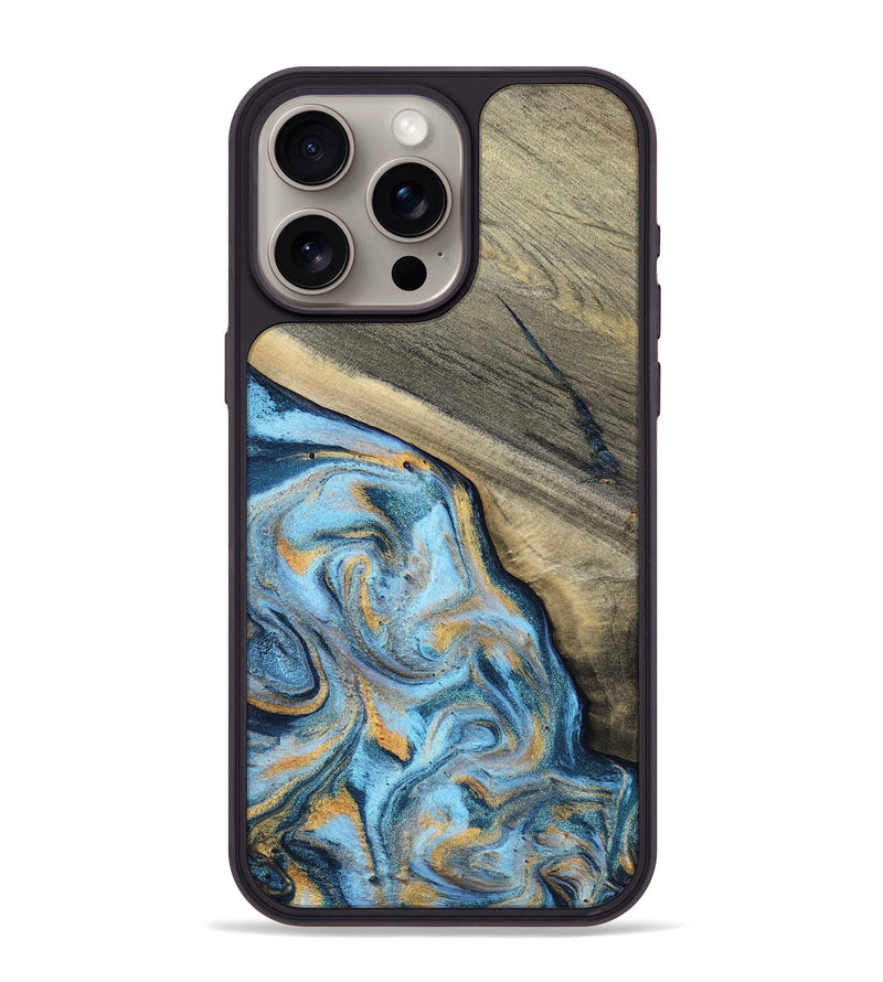 iPhone 15 Pro Max Wood Phone Case - Leia (Teal & Gold, 801317)