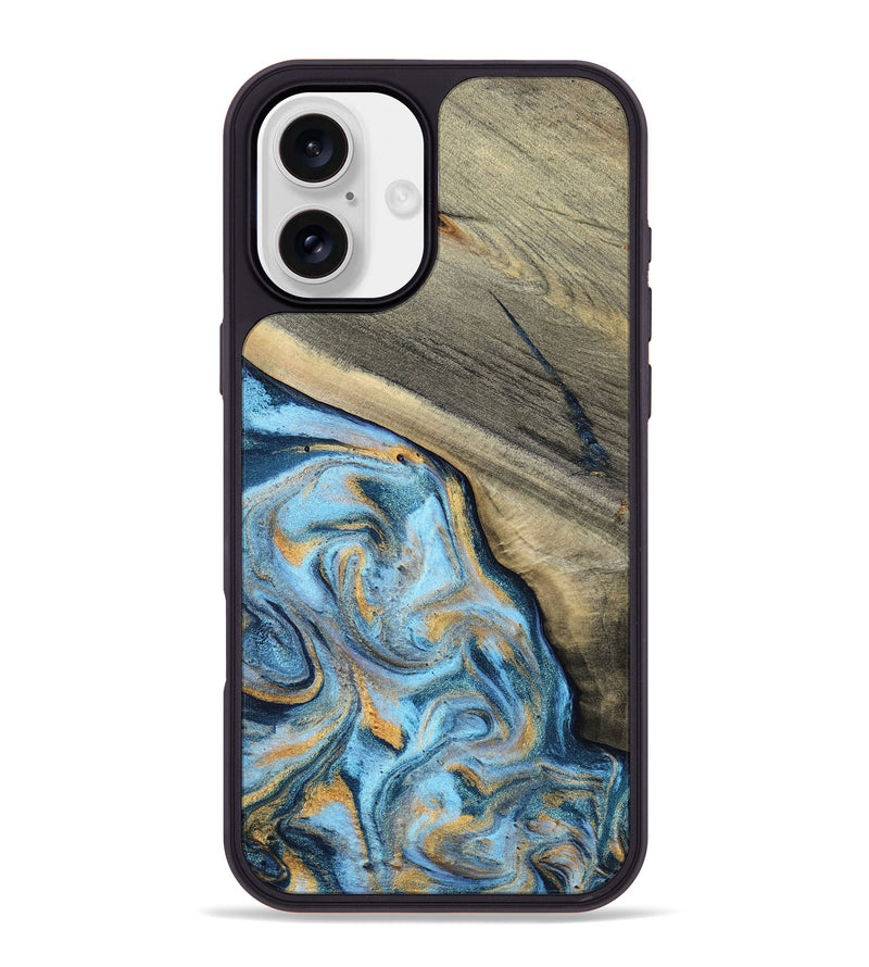 iPhone 16 Plus Wood Phone Case - Leia (Teal & Gold, 801317)
