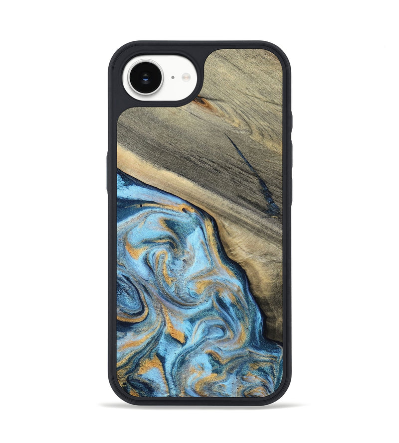 iPhone 16e Wood Phone Case - Leia (Teal & Gold, 801317)