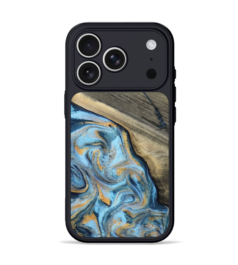iPhone 17 Pro Wood Phone Case - Leia (Teal & Gold, 801317)