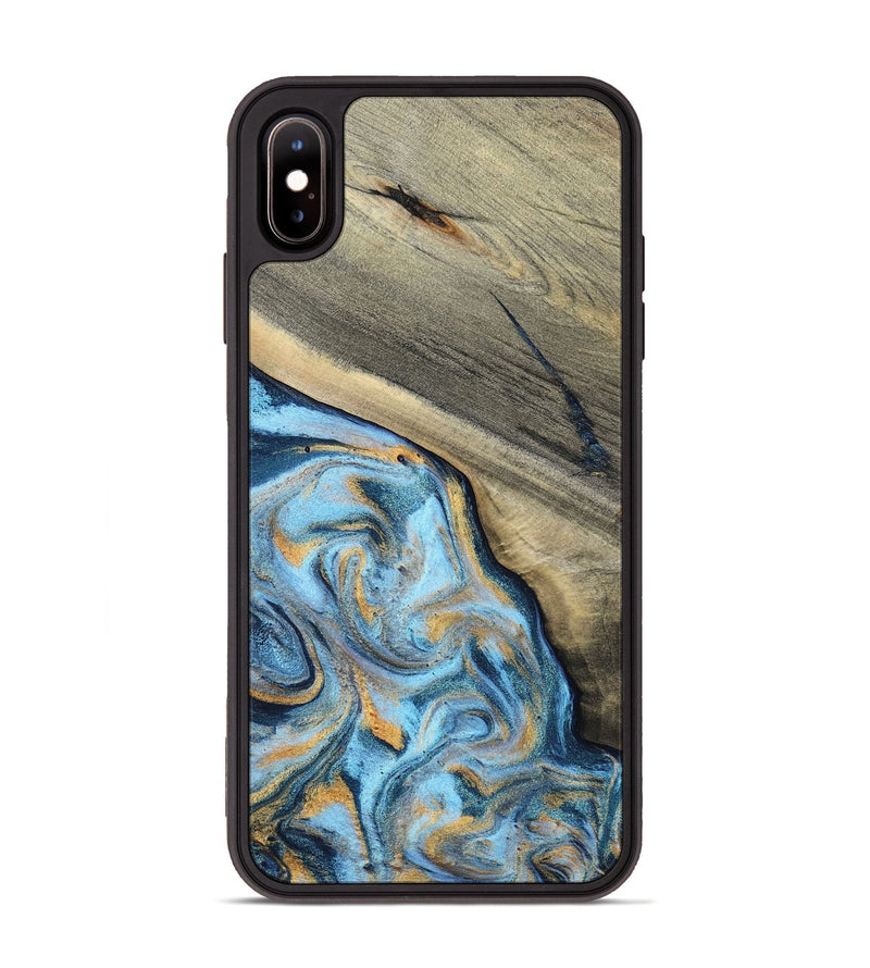 iPhone Xs Max Wood Phone Case - Leia (Teal & Gold, 801317)