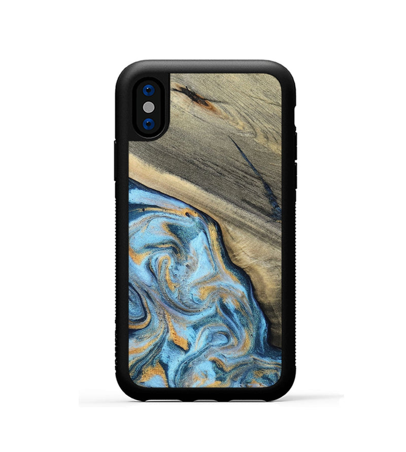 iPhone Xs Wood Phone Case - Leia (Teal & Gold, 801317)