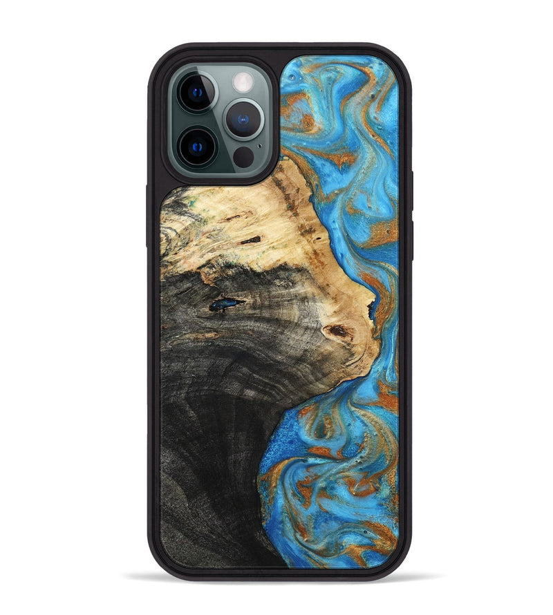 iPhone 12 Pro Max Wood Phone Case - Alvie (Teal & Gold, 801318)