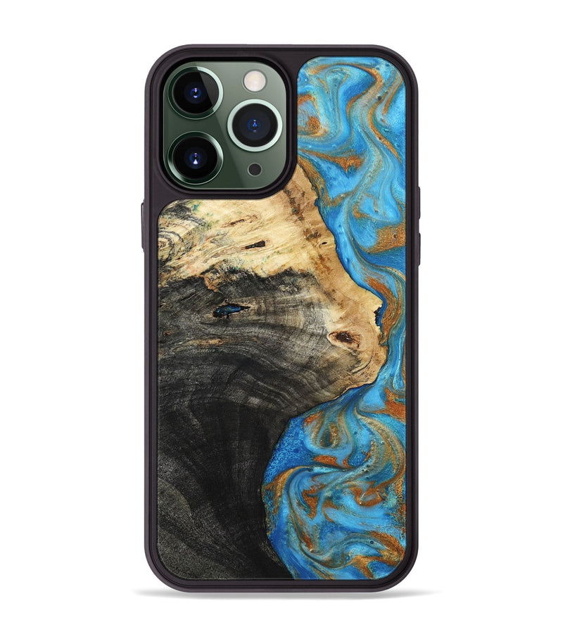 iPhone 13 Pro Max Wood Phone Case - Alvie (Teal & Gold, 801318)