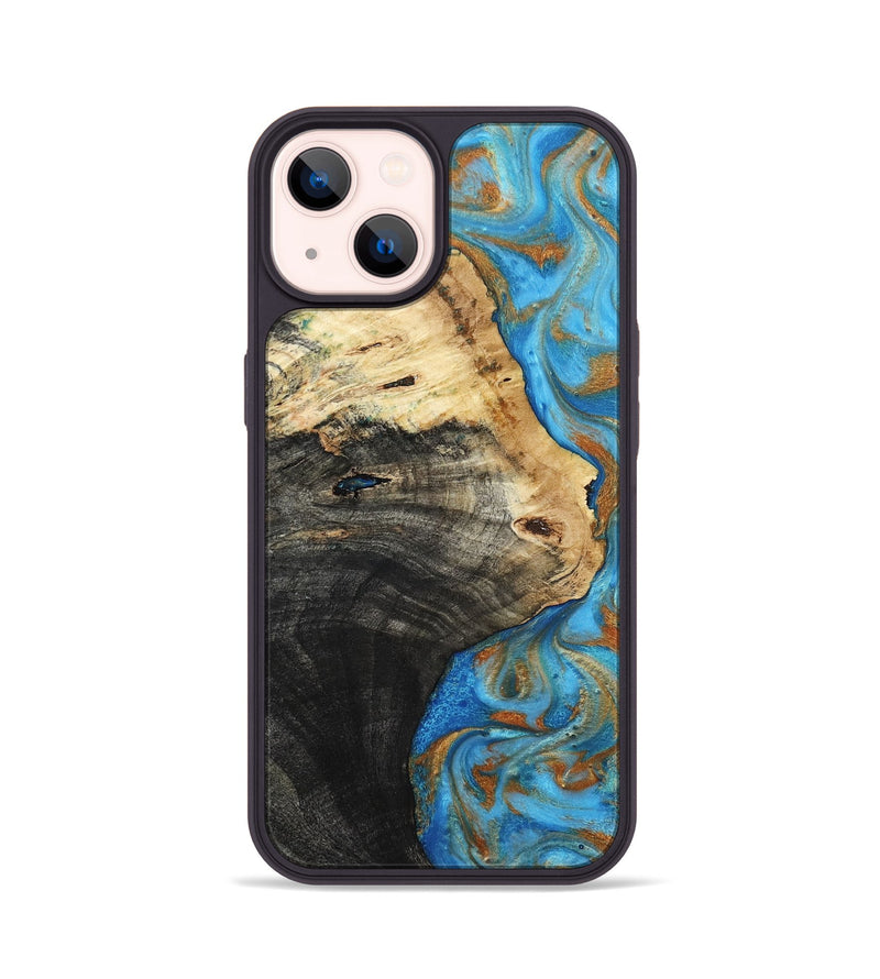 iPhone 14 Wood Phone Case - Alvie (Teal & Gold, 801318)