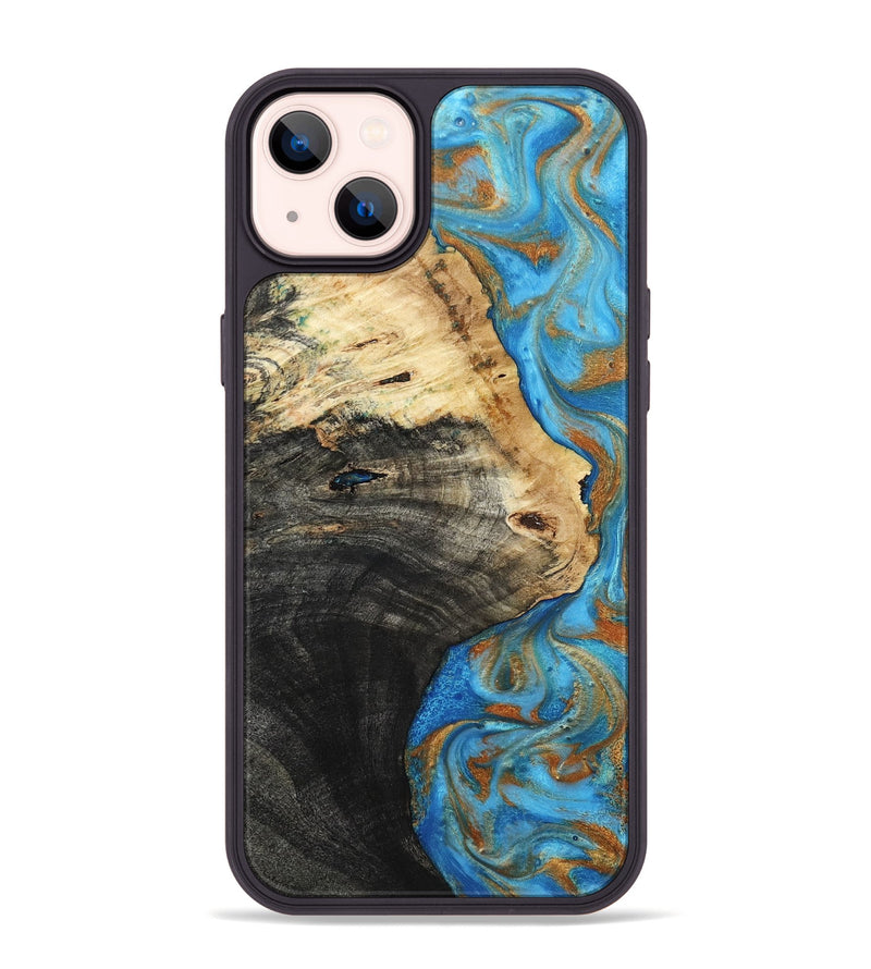 iPhone 14 Plus Wood Phone Case - Alvie (Teal & Gold, 801318)