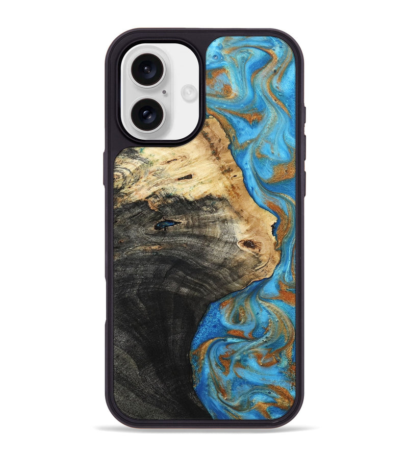 iPhone 16 Plus Wood Phone Case - Alvie (Teal & Gold, 801318)