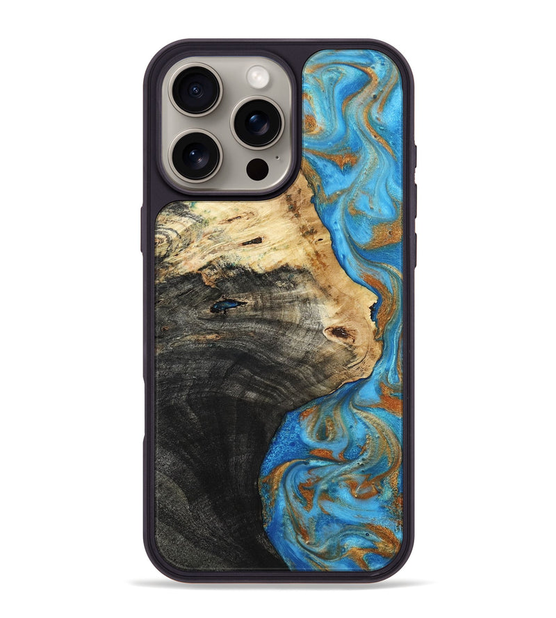 iPhone 16 Pro Max Wood Phone Case - Alvie (Teal & Gold, 801318)