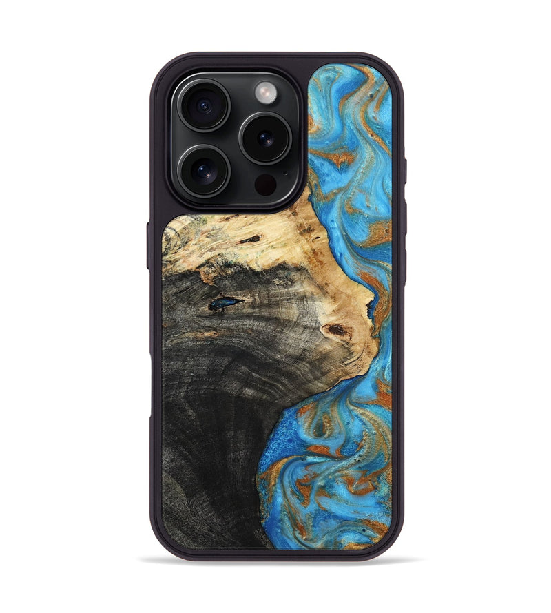 iPhone 16 Pro Wood Phone Case - Alvie (Teal & Gold, 801318)