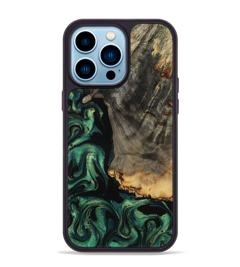 iPhone 14 Pro Max Wood Phone Case - Dara (Green, 801357)