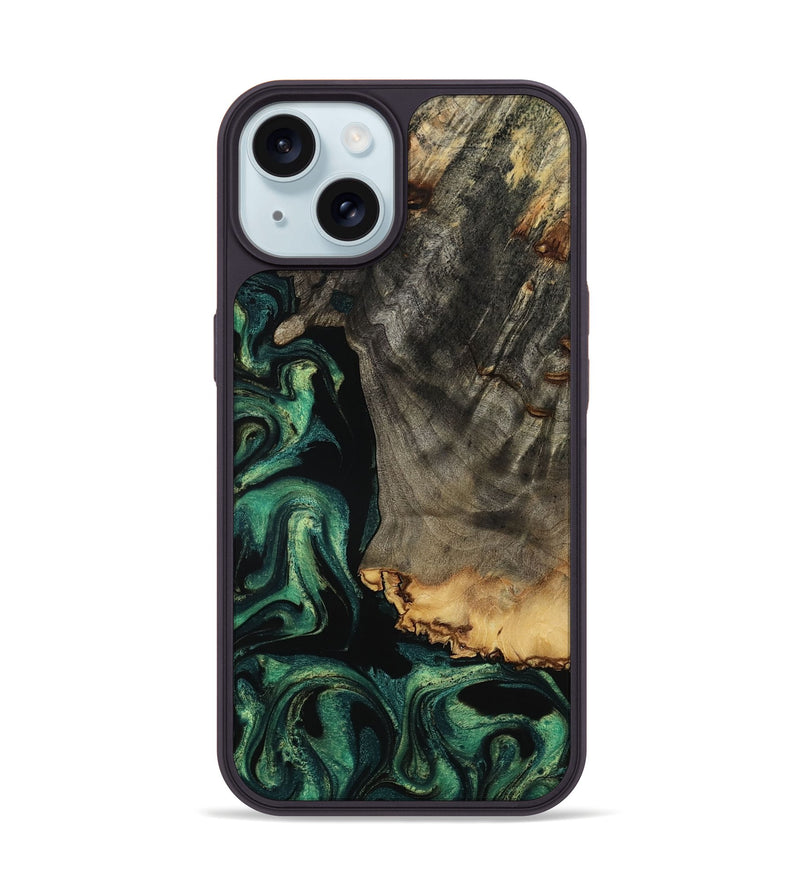 iPhone 15 Wood Phone Case - Dara (Green, 801357)