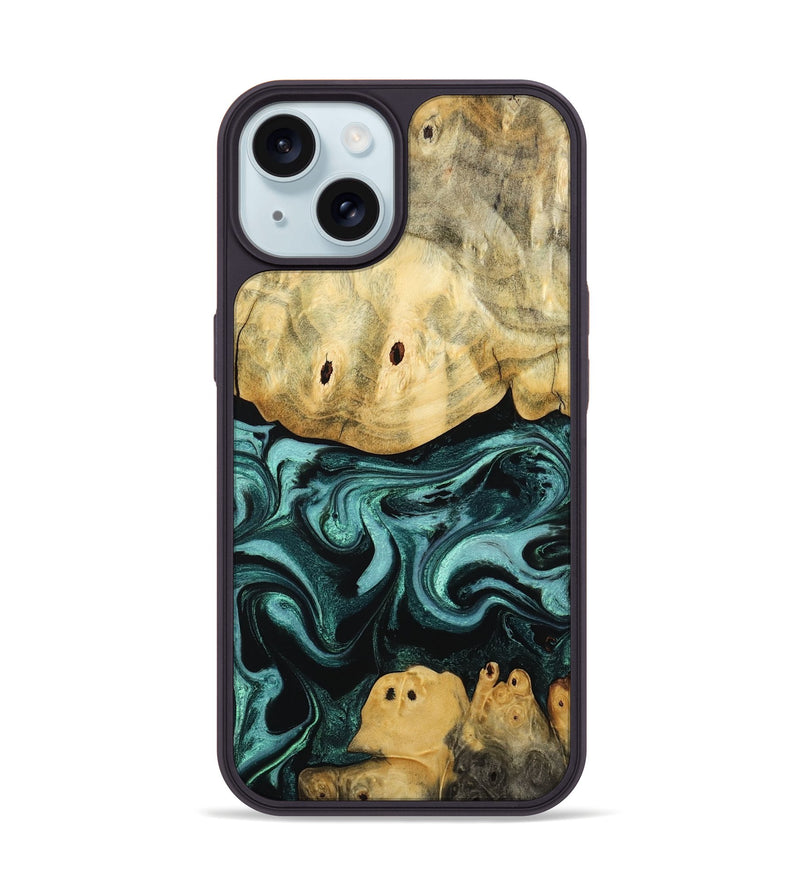 iPhone 15 Wood Phone Case - Kacey (Blue, 801359)