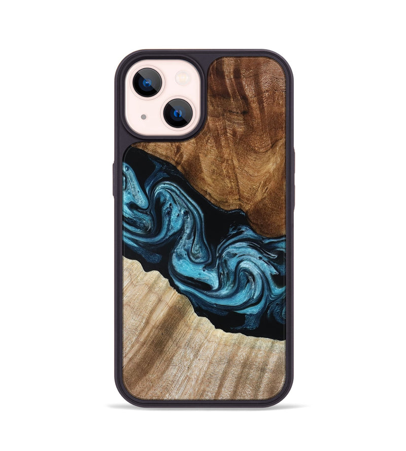 iPhone 14 Wood Phone Case - Sara (Blue, 801368)