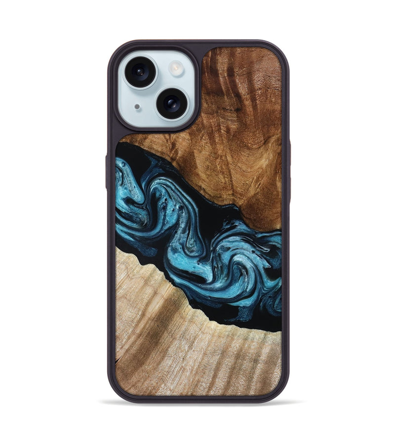 iPhone 15 Wood Phone Case - Sara (Blue, 801368)
