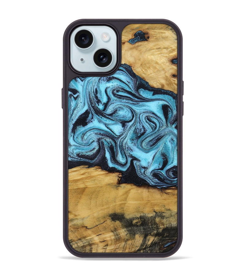iPhone 15 Plus Wood Phone Case - Deonte (Blue, 801375)