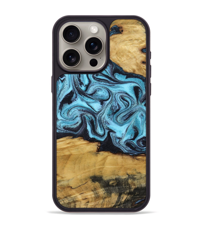 iPhone 15 Pro Max Wood Phone Case - Deonte (Blue, 801375)