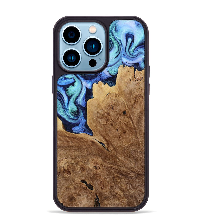 iPhone 14 Pro Max Wood Phone Case - Matie (Blue, 801378)