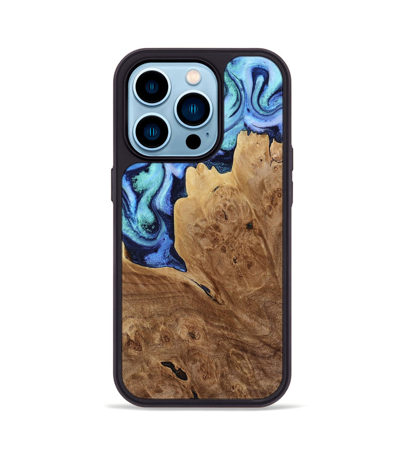iPhone 14 Pro Wood Phone Case - Matie (Blue, 801378)