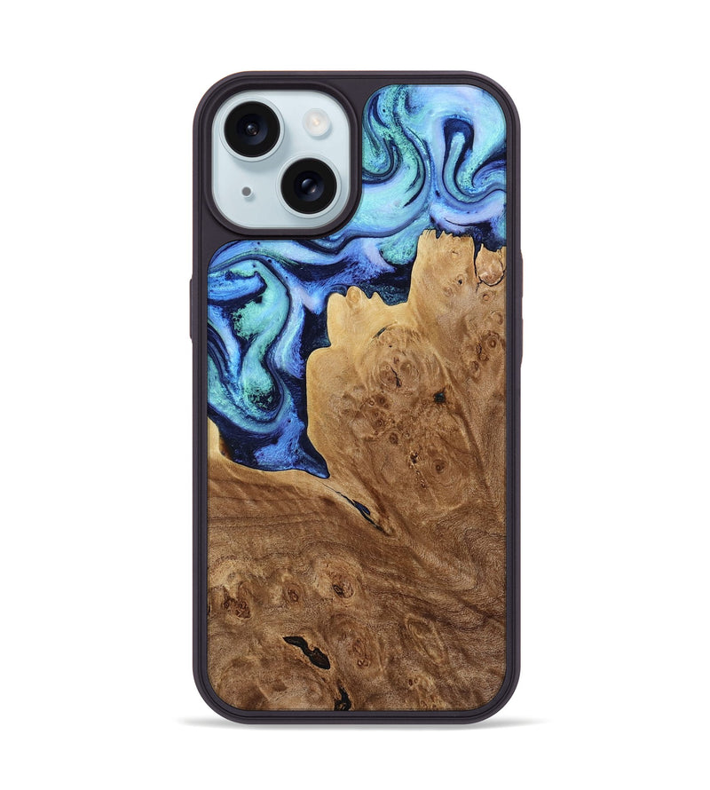iPhone 15 Wood Phone Case - Matie (Blue, 801378)