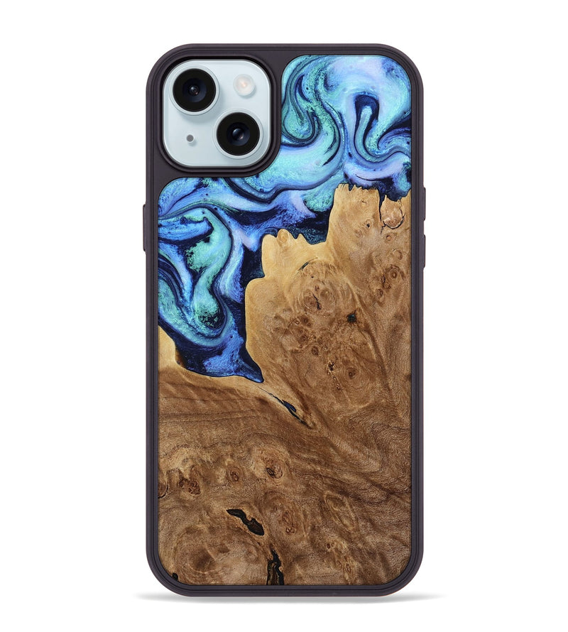 iPhone 15 Plus Wood Phone Case - Matie (Blue, 801378)