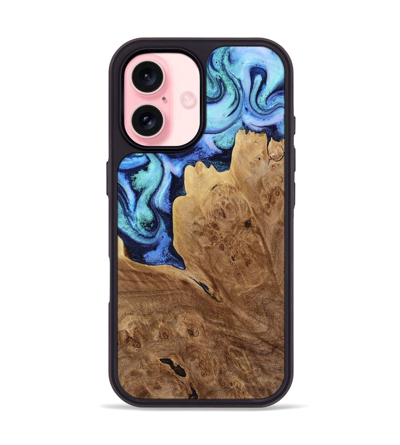 iPhone 16 Wood Phone Case - Matie (Blue, 801378)