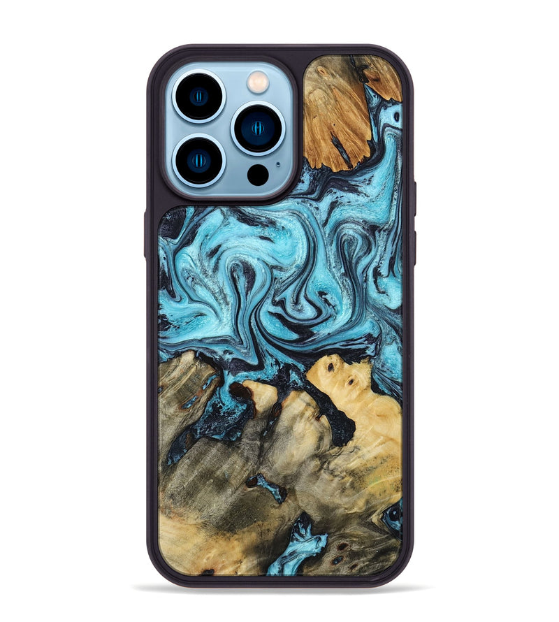 iPhone 14 Pro Max Wood Phone Case - Mettie (Blue, 801389)