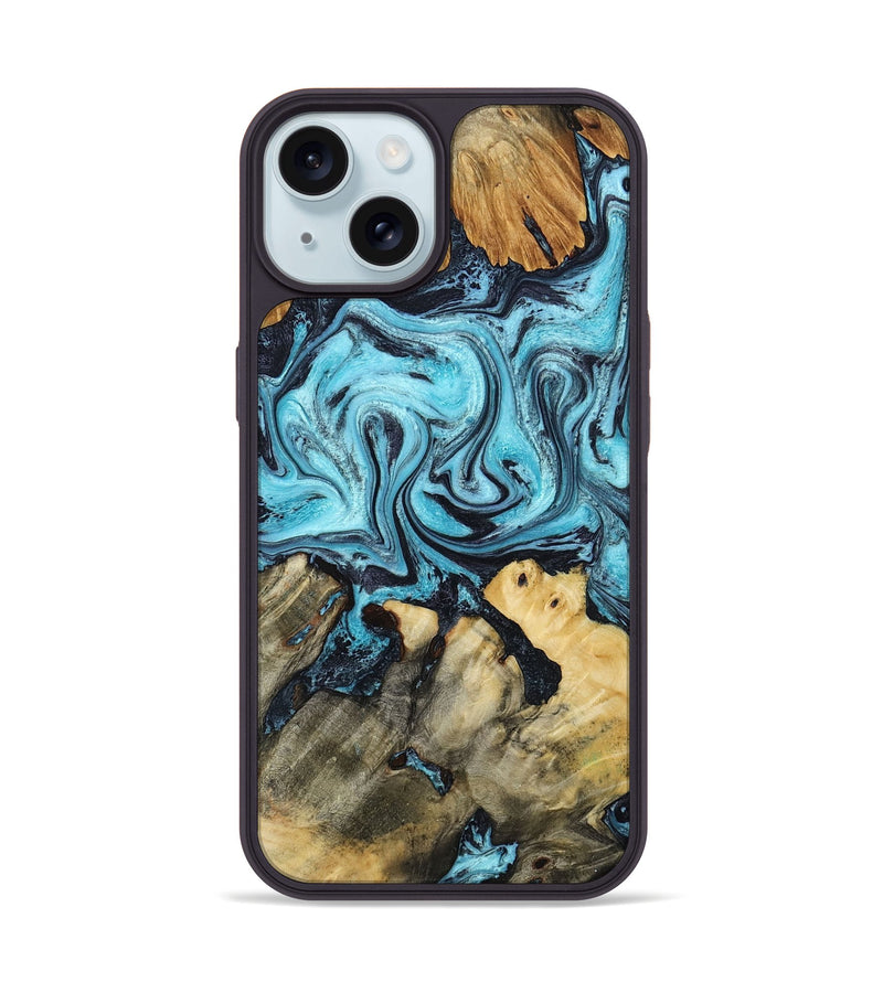 iPhone 15 Wood Phone Case - Mettie (Blue, 801389)
