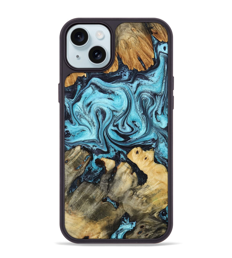 iPhone 15 Plus Wood Phone Case - Mettie (Blue, 801389)
