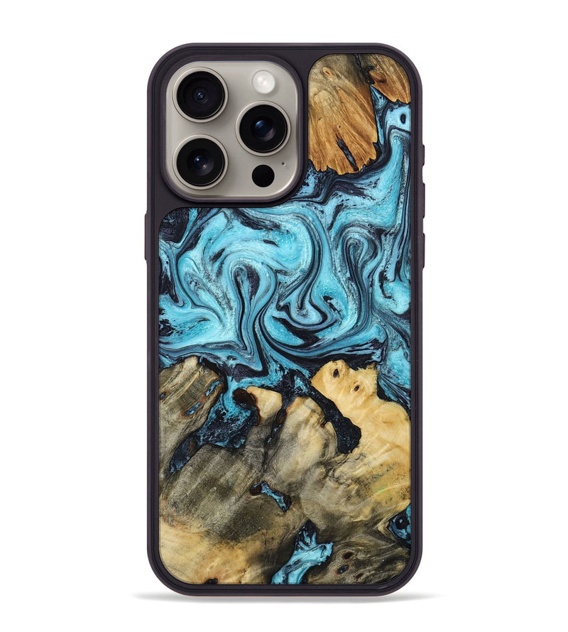 iPhone 15 Pro Max Wood Phone Case - Mettie (Blue, 801389)