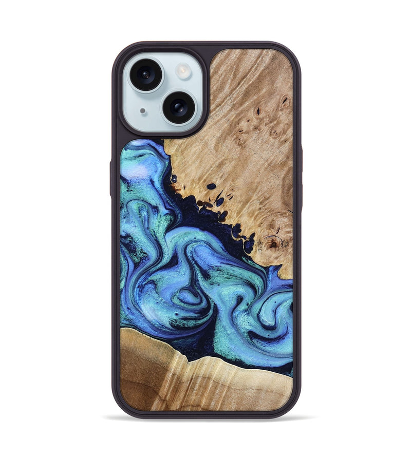 iPhone 15 Wood Phone Case - Noelle (Blue, 801390)