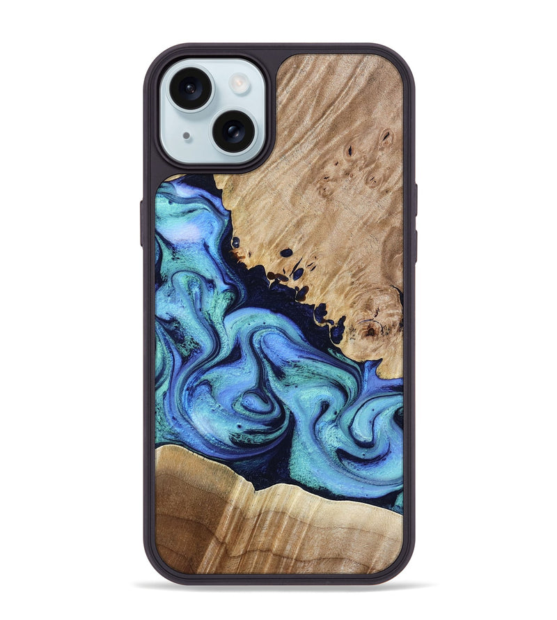 iPhone 15 Plus Wood Phone Case - Noelle (Blue, 801390)