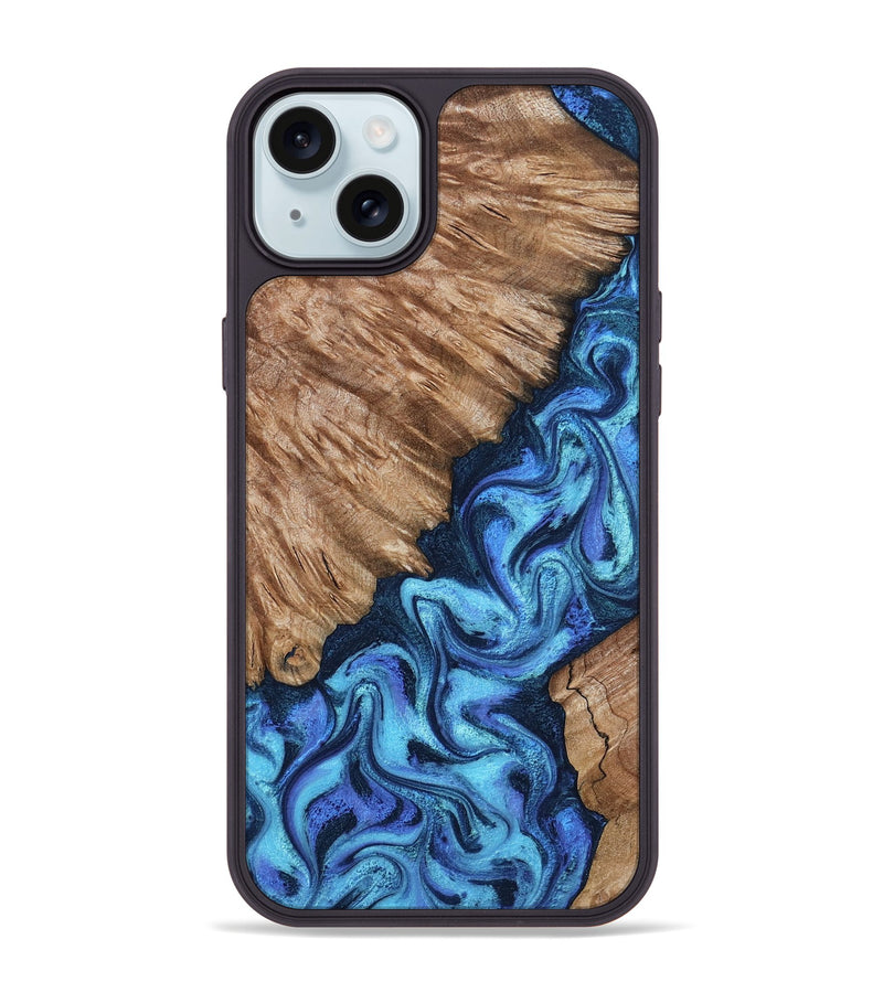 iPhone 15 Plus Wood Phone Case - Juli (Blue, 801394)