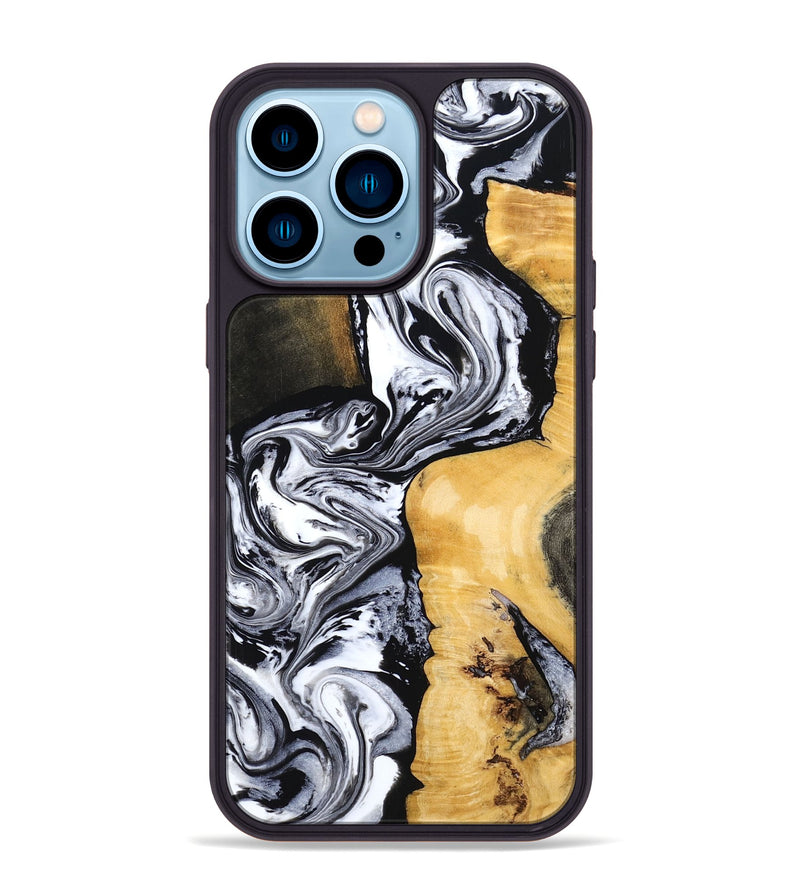 iPhone 14 Pro Max Wood Phone Case - Felecia (Black & White, 801395)