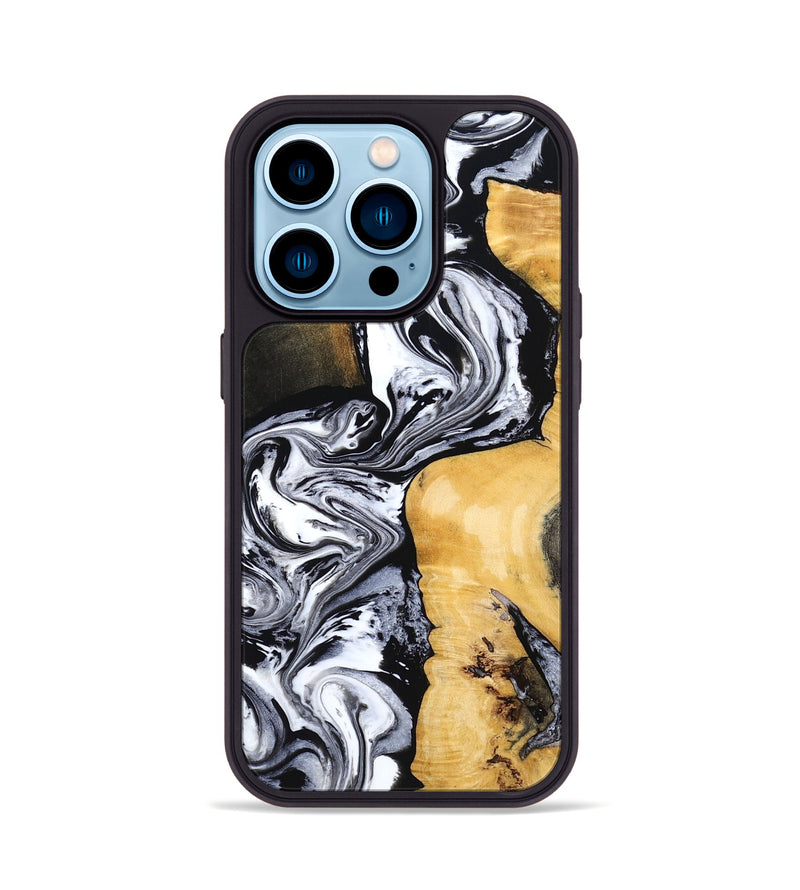 iPhone 14 Pro Wood Phone Case - Felecia (Black & White, 801395)