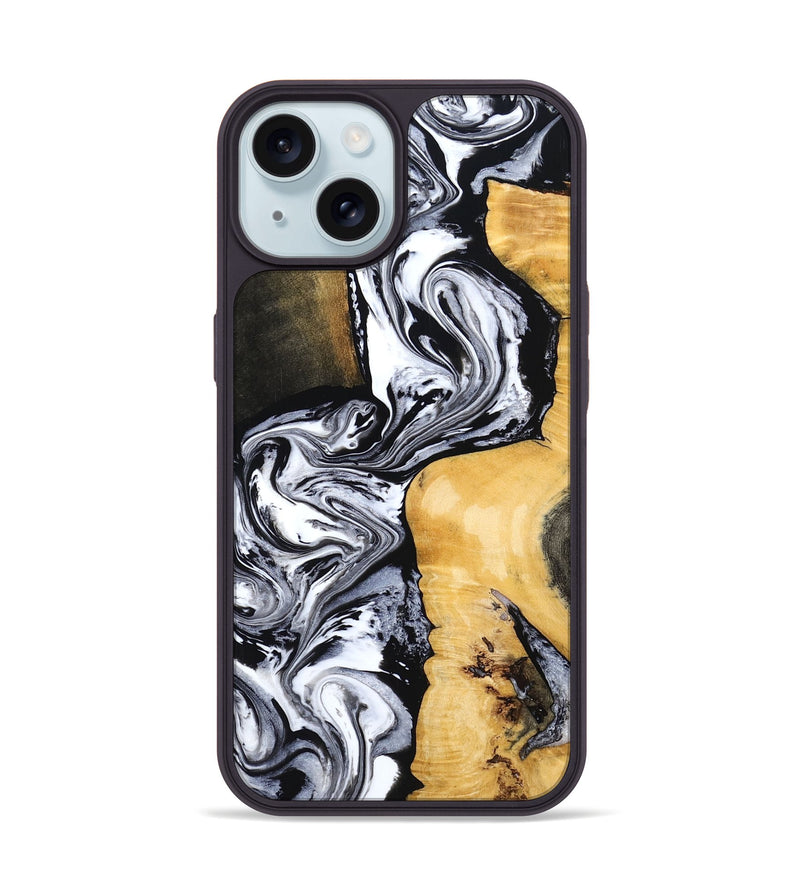 iPhone 15 Wood Phone Case - Felecia (Black & White, 801395)