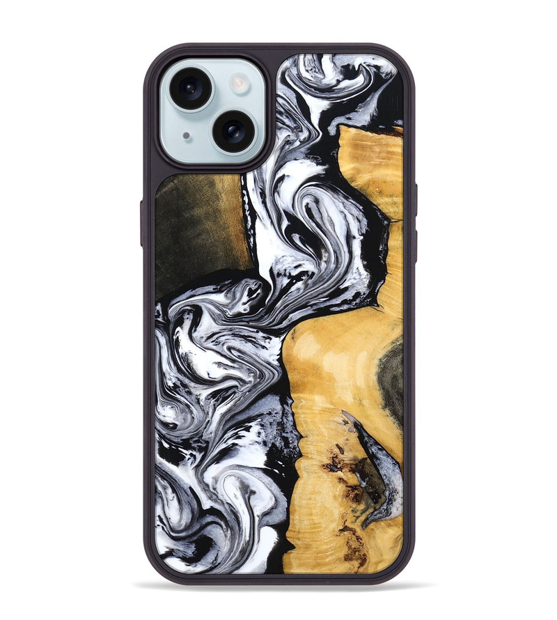 iPhone 15 Plus Wood Phone Case - Felecia (Black & White, 801395)