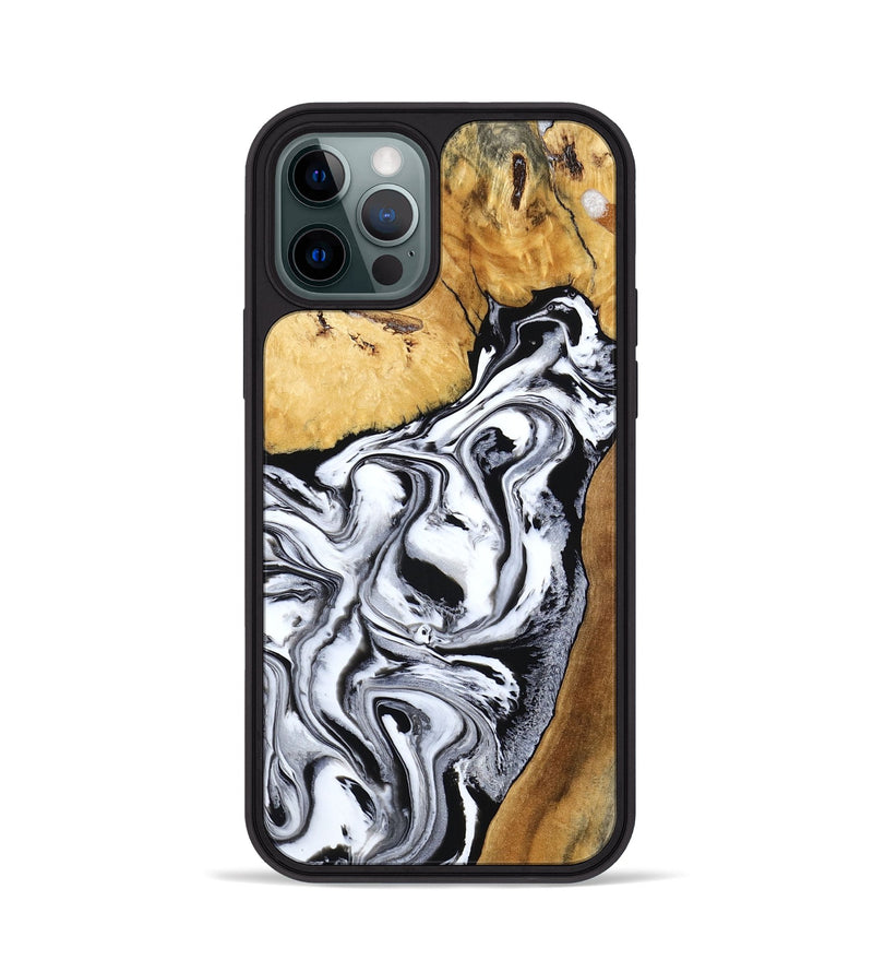 iPhone 12 Pro Wood Phone Case - Saniyah (Black & White, 801396)