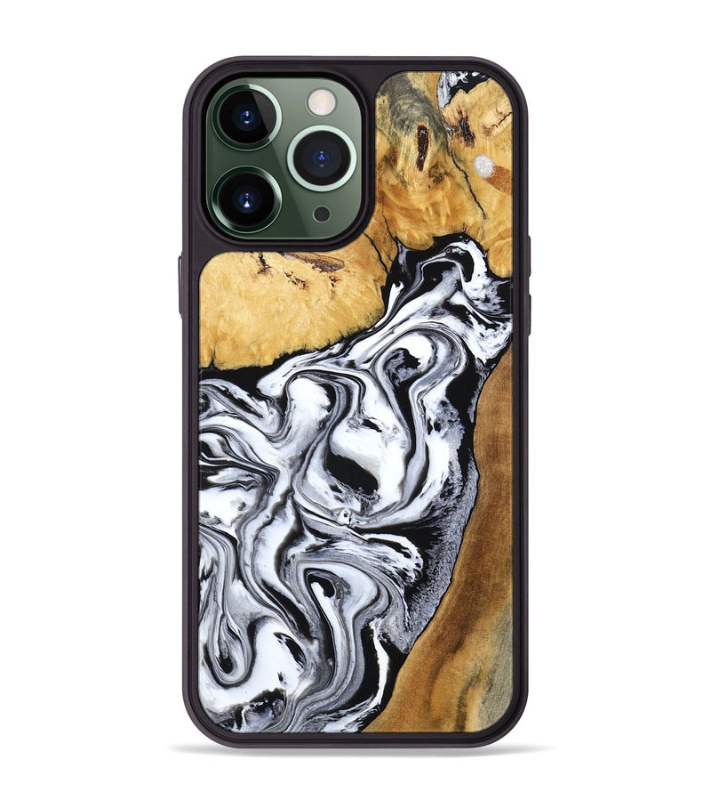 iPhone 13 Pro Max Wood Phone Case - Saniyah (Black & White, 801396)
