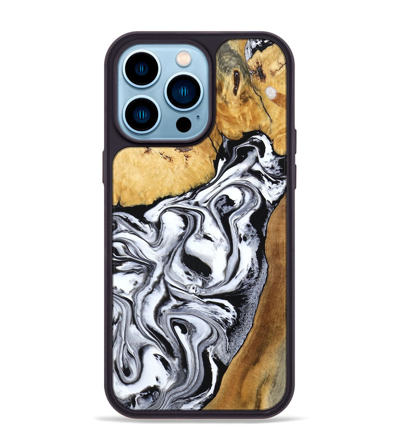 iPhone 14 Pro Max Wood Phone Case - Saniyah (Black & White, 801396)