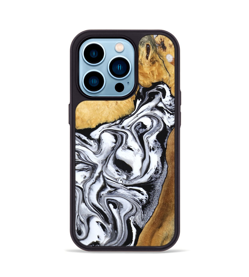 iPhone 14 Pro Wood Phone Case - Saniyah (Black & White, 801396)