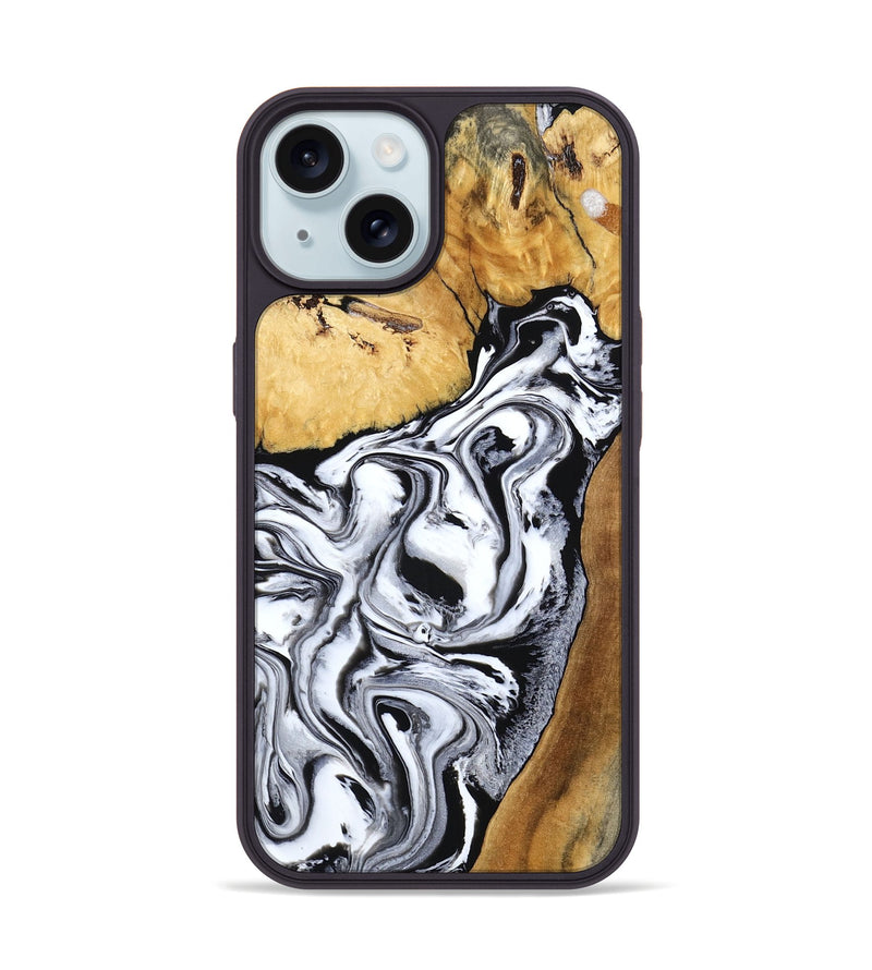 iPhone 15 Wood Phone Case - Saniyah (Black & White, 801396)